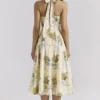 Allena Lemon Ribbon Stretch Cotton Halter Midi Sundress Allena Lemon Ribbon Stretch Cotton Halter Midi Sundress