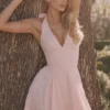 Allena Pink Stretch Cotton Halter Midi Sundress