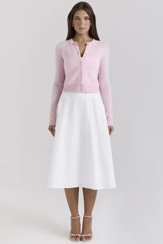Alliana Pink Cropped Wool Cardigan Alliana Pink Cropped Wool Cardigan