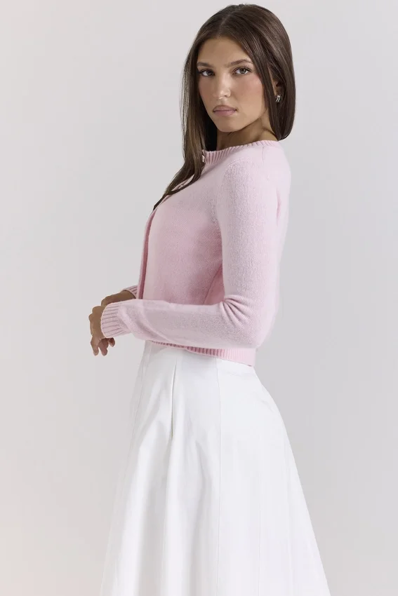 Alliana Pink Cropped Wool Cardigan Alliana Pink Cropped Wool Cardigan