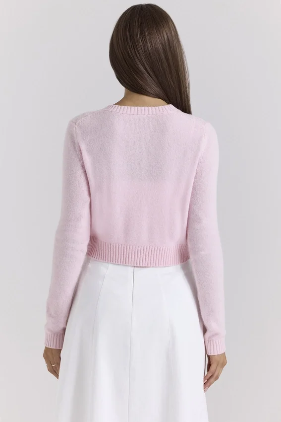 Alliana Pink Cropped Wool Cardigan Alliana Pink Cropped Wool Cardigan