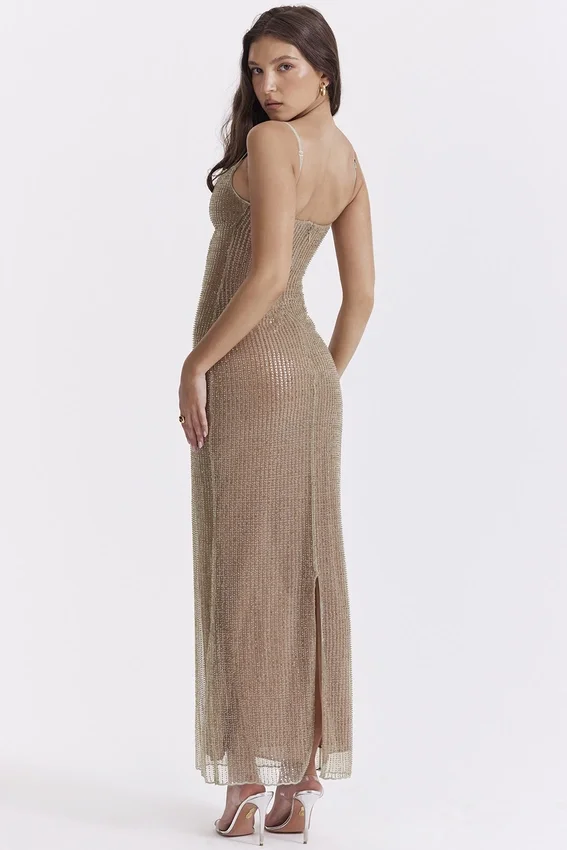Alondra Cafe Au Lait Beaded Maxi Dress – Limited Edition Alondra Cafe Au Lait Beaded Maxi Dress – Limited Edition