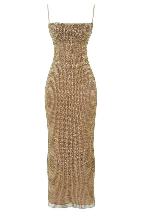 Alondra Cafe Au Lait Beaded Maxi Dress – Limited Edition Alondra Cafe Au Lait Beaded Maxi Dress – Limited Edition