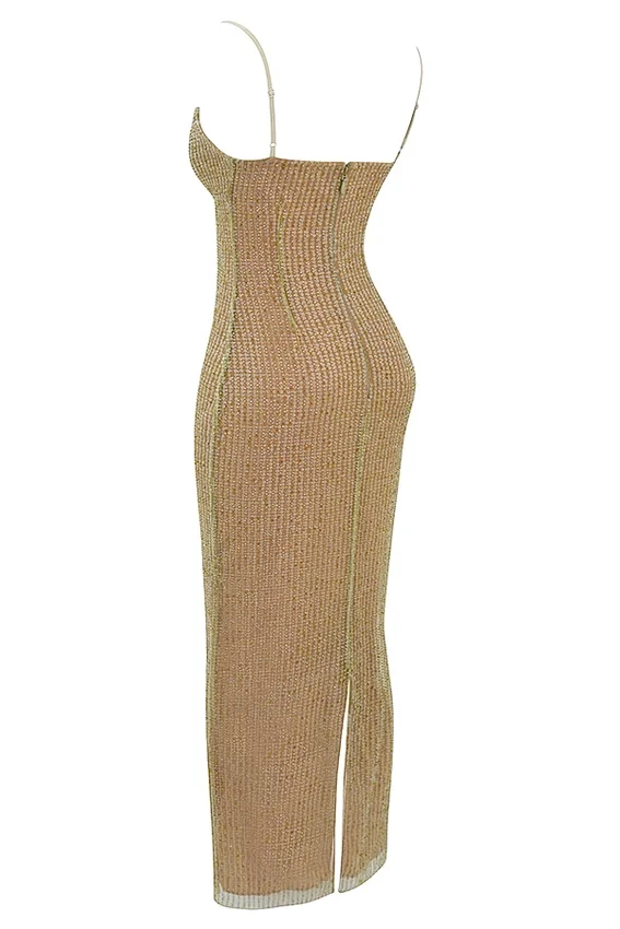 Alondra Cafe Au Lait Beaded Maxi Dress – Limited Edition Alondra Cafe Au Lait Beaded Maxi Dress – Limited Edition