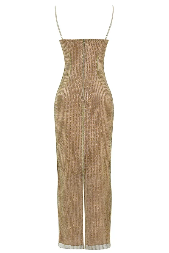 Alondra Cafe Au Lait Beaded Maxi Dress – Limited Edition Alondra Cafe Au Lait Beaded Maxi Dress – Limited Edition