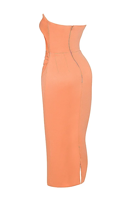 Alora Tangerine Strapless Corset Midi Dress Alora Tangerine Strapless Corset Midi Dress