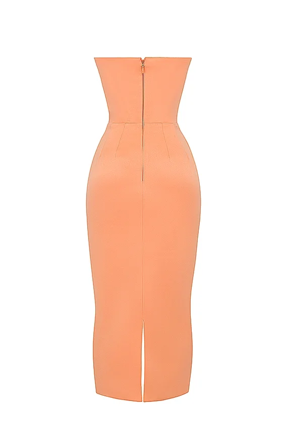 Alora Tangerine Strapless Corset Midi Dress Alora Tangerine Strapless Corset Midi Dress
