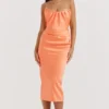 Alora Tangerine Strapless Corset Midi Dress Alora Tangerine Strapless Corset Midi Dress