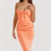 Alora Tangerine Strapless Corset Midi Dress Alora Tangerine Strapless Corset Midi Dress
