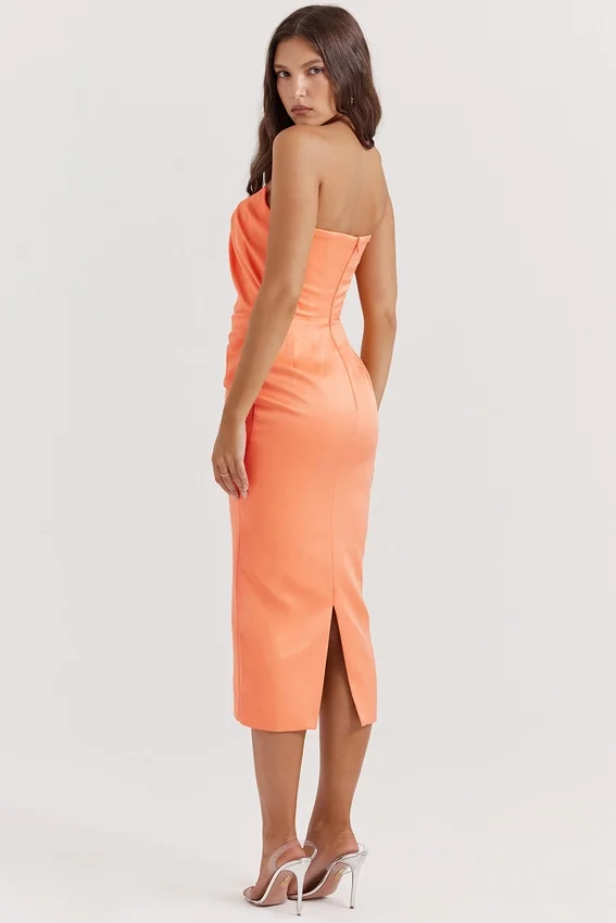 Alora Tangerine Strapless Corset Midi Dress Alora Tangerine Strapless Corset Midi Dress