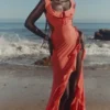 Aloura Coral Georgette Ruffle Maxi Dress Aloura Coral Georgette Ruffle Maxi Dress