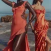Aloura Coral Georgette Ruffle Maxi Dress Aloura Coral Georgette Ruffle Maxi Dress