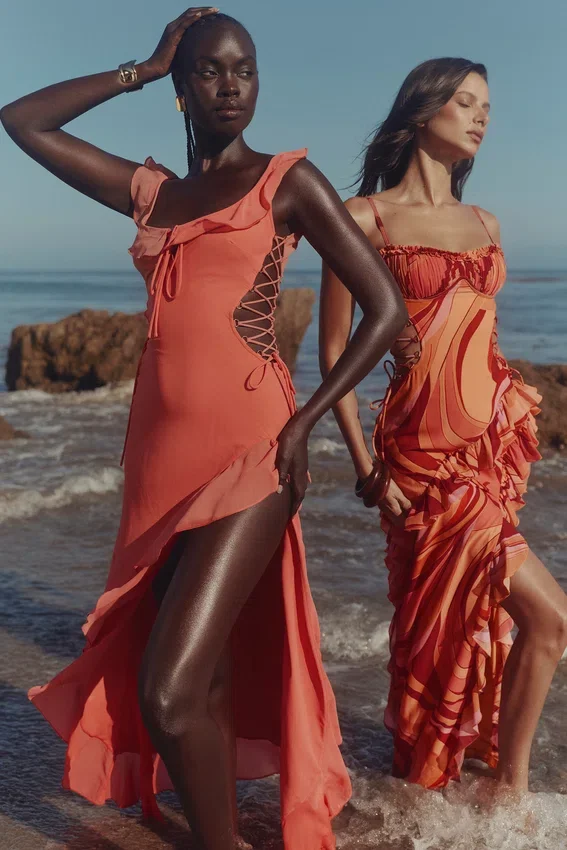 Aloura Coral Georgette Ruffle Maxi Dress Aloura Coral Georgette Ruffle Maxi Dress