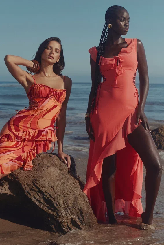 Aloura Coral Georgette Ruffle Maxi Dress Aloura Coral Georgette Ruffle Maxi Dress