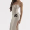 Amal Champagne Beaded Midi Skirt
