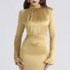 Amala Gold Long Sleeve Satin Mini Dress Amala Gold Long Sleeve Satin Mini Dress