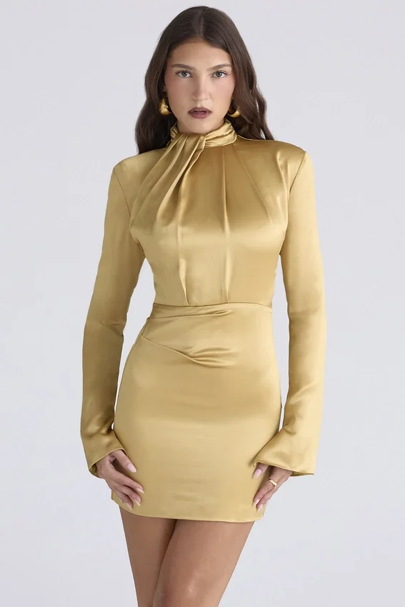 Amala Gold Long Sleeve Satin Mini Dress Amala Gold Long Sleeve Satin Mini Dress