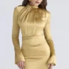 Amala Gold Long Sleeve Satin Mini Dress Amala Gold Long Sleeve Satin Mini Dress