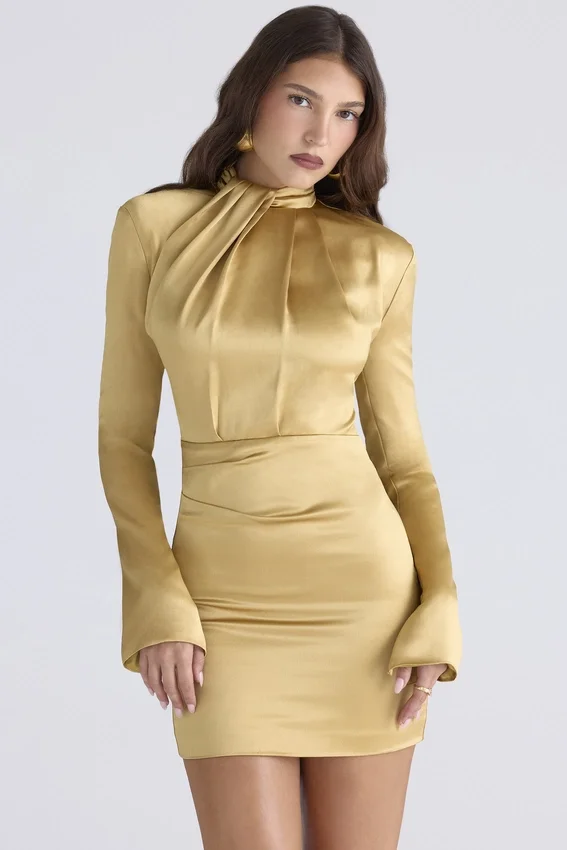Amala Gold Long Sleeve Satin Mini Dress Amala Gold Long Sleeve Satin Mini Dress