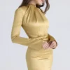 Amala Gold Long Sleeve Satin Mini Dress Amala Gold Long Sleeve Satin Mini Dress
