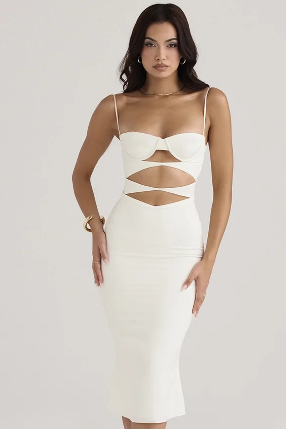 Amalia Ivory Satin Cutout Corset Dress Amalia Ivory Satin Cutout Corset Dress