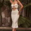 Amalia Ivory Satin Cutout Corset Dress Amalia Ivory Satin Cutout Corset Dress