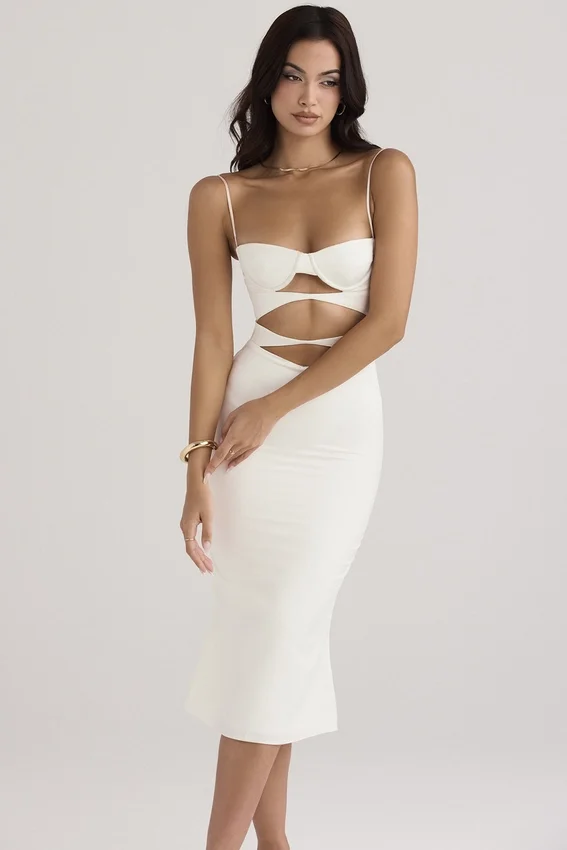 Amalia Ivory Satin Cutout Corset Dress Amalia Ivory Satin Cutout Corset Dress