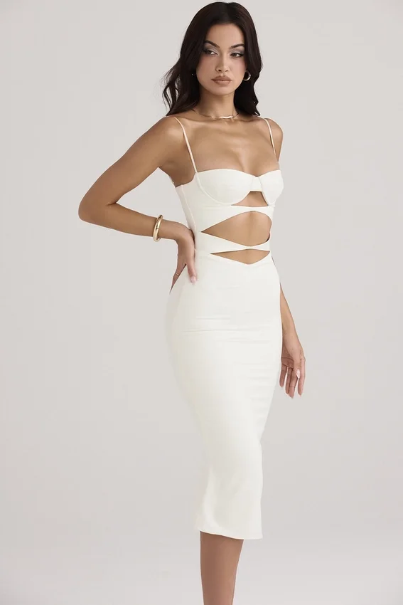 Amalia Ivory Satin Cutout Corset Dress Amalia Ivory Satin Cutout Corset Dress
