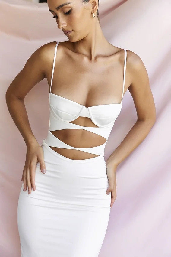 Amalia Ivory Satin Cutout Corset Dress Amalia Ivory Satin Cutout Corset Dress