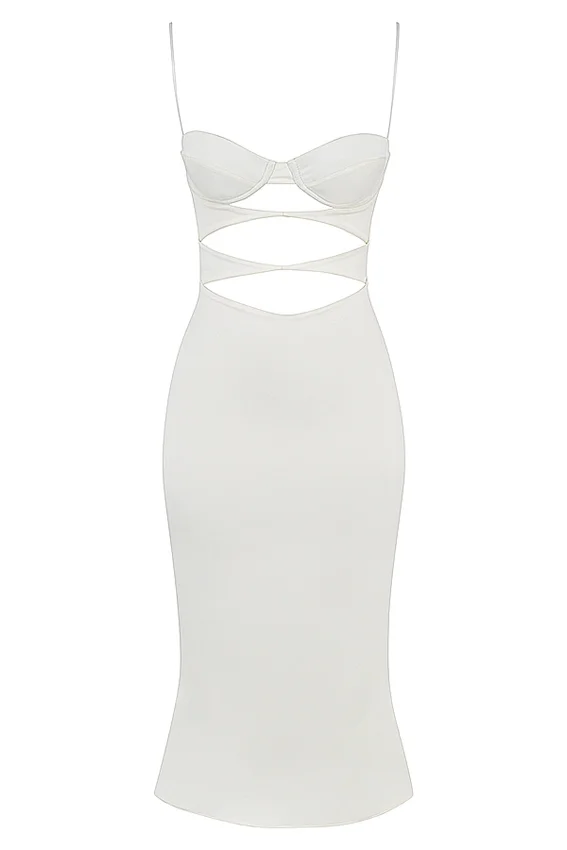 Amalia Ivory Satin Cutout Corset Dress Amalia Ivory Satin Cutout Corset Dress