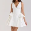 Amalia White Stretch Cotton Bow Mini Dress