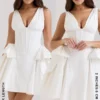 Amalia White Stretch Cotton Bow Mini Dress