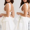 Amalia White Stretch Cotton Bow Mini Dress