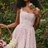 Amara Pink Rose Print Stretch Cotton Corset Midi Dress Amara Pink Rose Print Stretch Cotton Corset Midi Dress