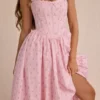Amara Pink Rose Print Stretch Cotton Corset Midi Dress Amara Pink Rose Print Stretch Cotton Corset Midi Dress