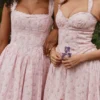Amara Pink Rose Print Stretch Cotton Corset Midi Dress Amara Pink Rose Print Stretch Cotton Corset Midi Dress