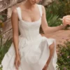 Amara White Stretch Cotton Corset Midi Dress