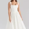 Amara White Stretch Cotton Corset Midi Dress