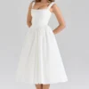 Amara White Stretch Cotton Corset Midi Dress