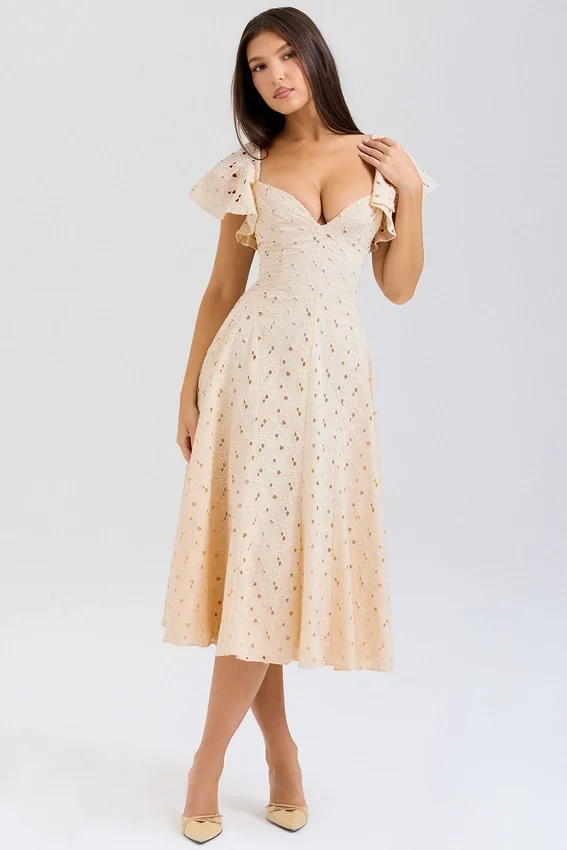 Amaya Cream Tea Broderie Anglais Midi Dress Amaya Cream Tea Broderie Anglais Midi Dress