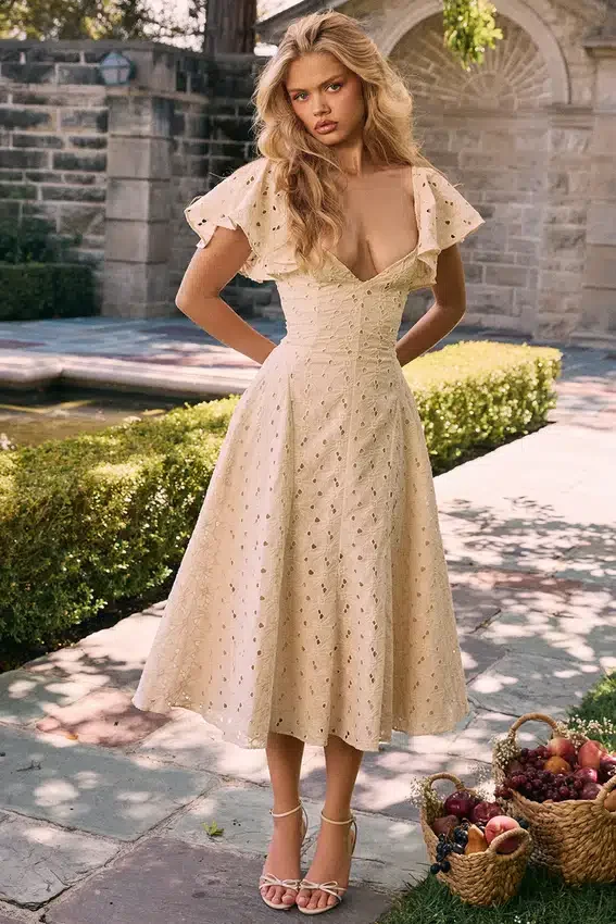 Amaya Cream Tea Broderie Anglais Midi Dress Amaya Cream Tea Broderie Anglais Midi Dress