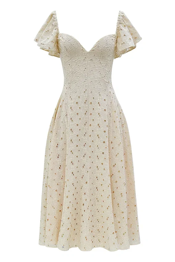 Amaya Cream Tea Broderie Anglais Midi Dress Amaya Cream Tea Broderie Anglais Midi Dress