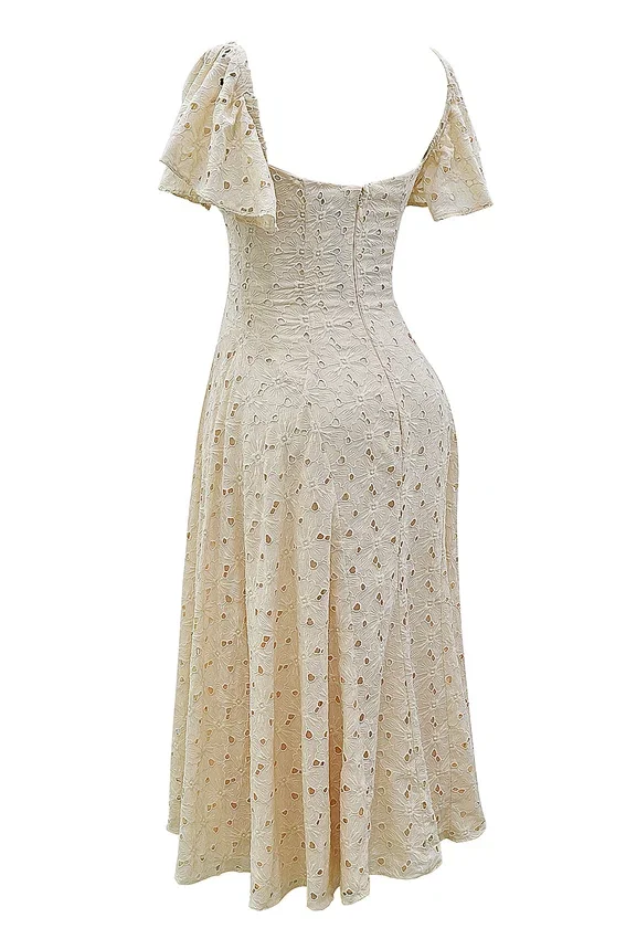 Amaya Cream Tea Broderie Anglais Midi Dress Amaya Cream Tea Broderie Anglais Midi Dress