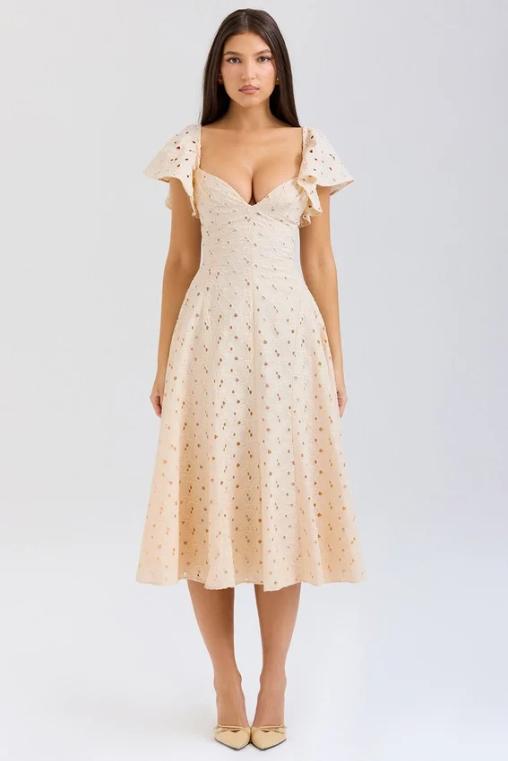 Amaya Cream Tea Broderie Anglais Midi Dress Amaya Cream Tea Broderie Anglais Midi Dress