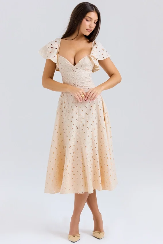 Amaya Cream Tea Broderie Anglais Midi Dress Amaya Cream Tea Broderie Anglais Midi Dress