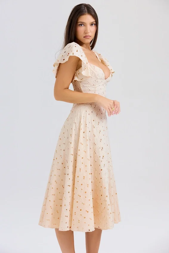 Amaya Cream Tea Broderie Anglais Midi Dress Amaya Cream Tea Broderie Anglais Midi Dress