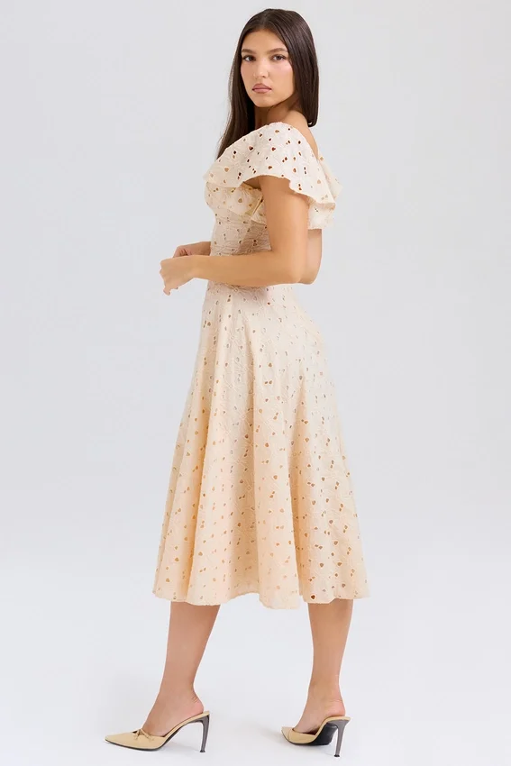 Amaya Cream Tea Broderie Anglais Midi Dress Amaya Cream Tea Broderie Anglais Midi Dress