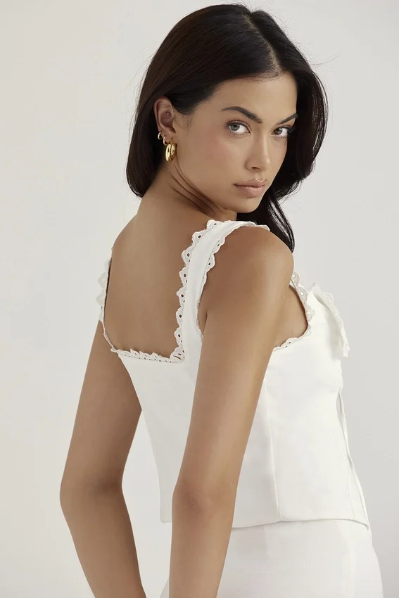 Amber White Lace Trim Top Amber White Lace Trim Top