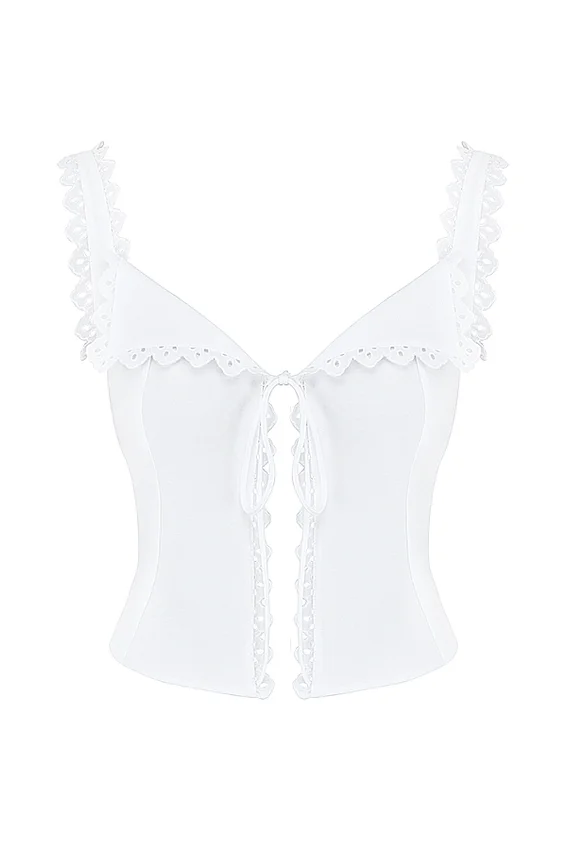 Amber White Lace Trim Top Amber White Lace Trim Top