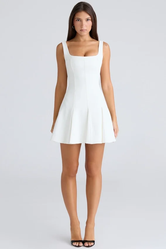 Amelie Vintage Ivory Stretch Crepe Mini Dress Amelie Vintage Ivory Stretch Crepe Mini Dress
